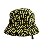 Preowned Authentic Fendi Zucca Zucchino Bucket Hat Yellow Black Nylon Wool