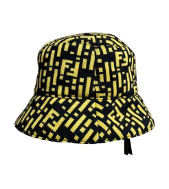 Preowned Authentic Fendi Zucca Zucchino Bucket Hat Yellow Black Nylon Wool