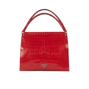EVERYDAY BAGS Preowned Stampata Cocco 25 cm Red Shiny Crocodile Embossed 1 ~item/2024/10/2/1_prada_stampata_cocco_25_cm_red_shiny_crocodile_embossed_2