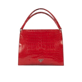 Preowned Stampata Cocco 25 cm Red Shiny Crocodile Embossed